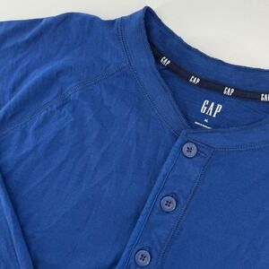 Gap Henley Shirt Mens XL Blue Long Sleeve 100% Cotton Raglan 3-Button Placket